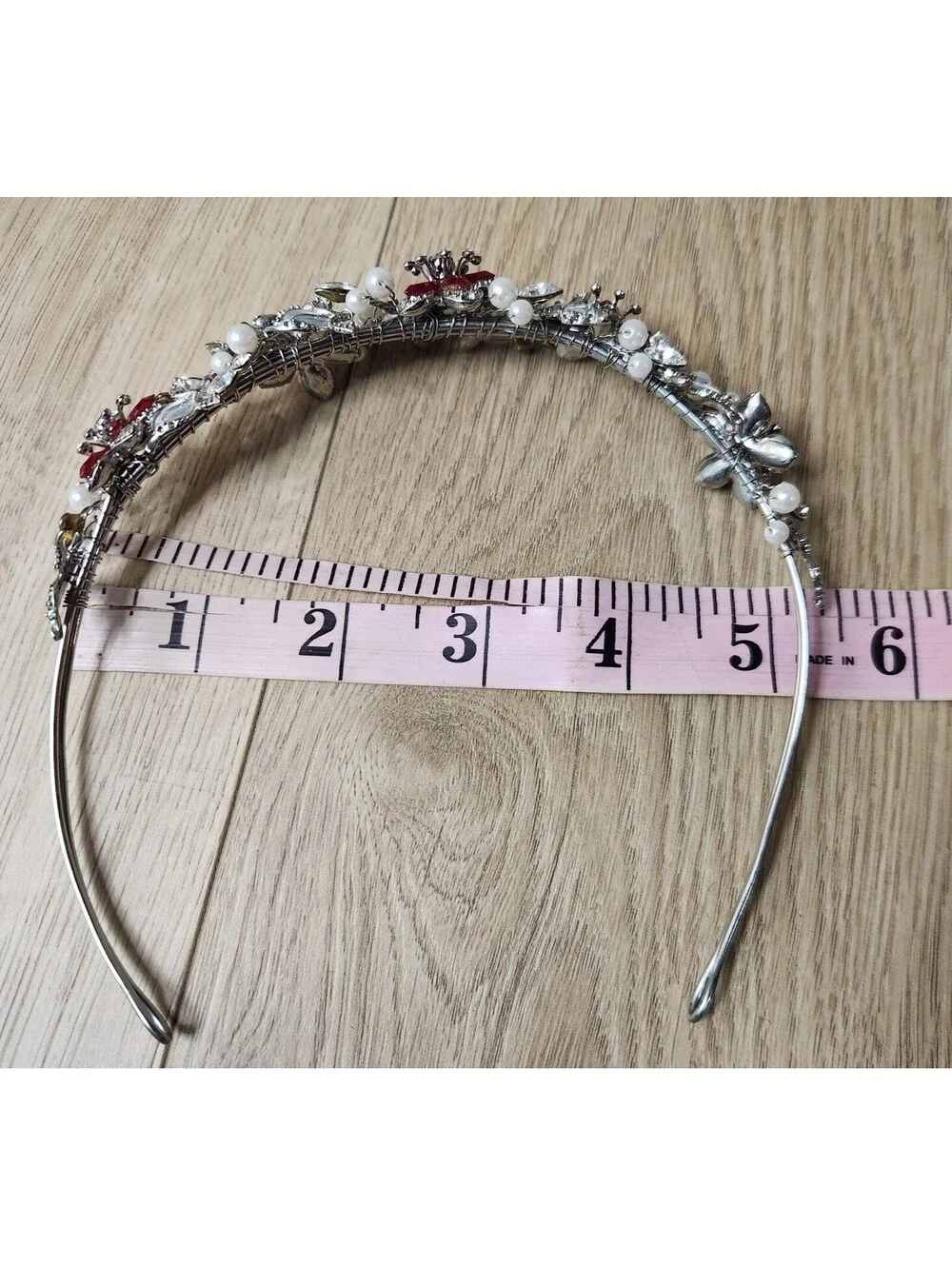 VTG Davids Bridal Wedding Prom Crystal Tiara Rhodium Pearl Apple Stone Flowers